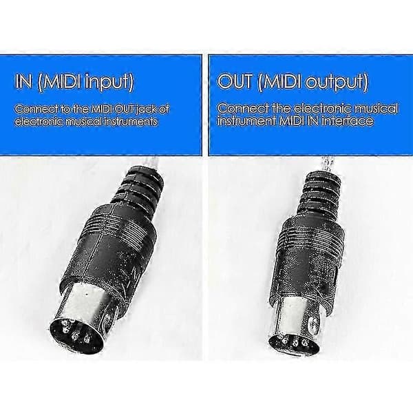USB til MIDI 5-pinners kabelkonverter 2 i 1 til PC lydutgang redigering for piano elektronisk elektronisk