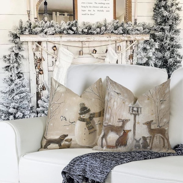 ##/Sett med 4 Juleelg Putesett - 45 x 45 cm Dekorativ Seng##/