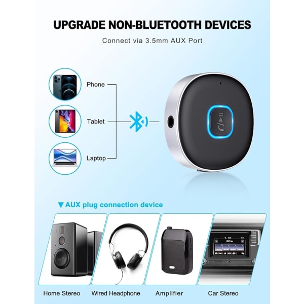 Bil Bluetooth AUX-adapter, lämplig för hemstereo/högtalare/kabel