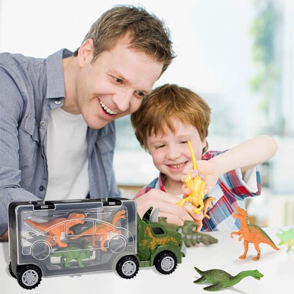 Dinosauruksen leluauto, lasten auto, satunnainen 3 pientä dinosaurusta, tyttö ja