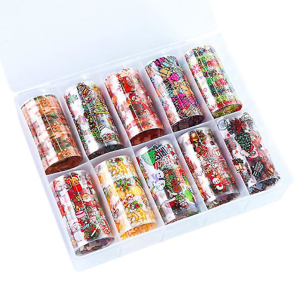 10 Rullar Exklusiva Jultema Nagelklistermärken Transparent Julgran Snöflinga Manikyr Dekaler DIY Nagelkonst Klister för Kvinnor Flickor