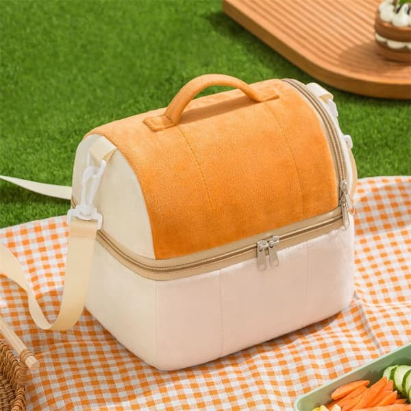 Dubbellagers Plysch Tecknad Lunchväska, Extra Tjock, orange