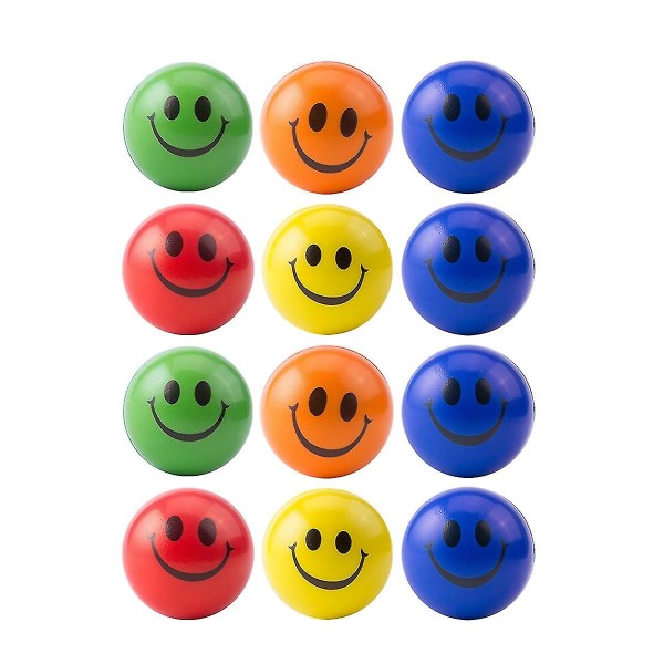 12 st/lot 6,3 cm Smile Foam Ball Squeeze Stressboll Relief Leksak Hand Handled Träningsleksak Bollar för C