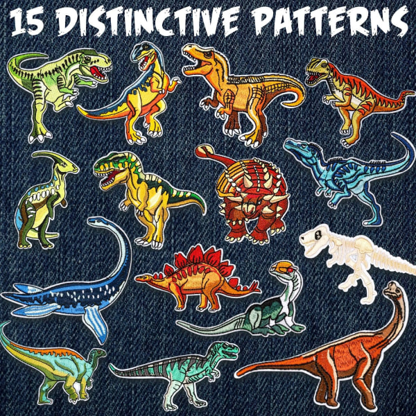 Iron-on Patches, 15 st Dinosaur Iron-on Patches Sy-on Patches