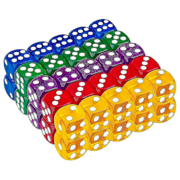50-pakning 14 mm Gjennomsiktig og solid 6-sidet spill for ,aktivitet, kasinotema, undervisning
