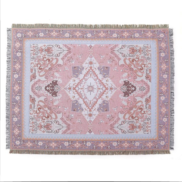 1 Stykke 160x130cm Rutete Teppe Rosa Mønster Strikket Dekorert med