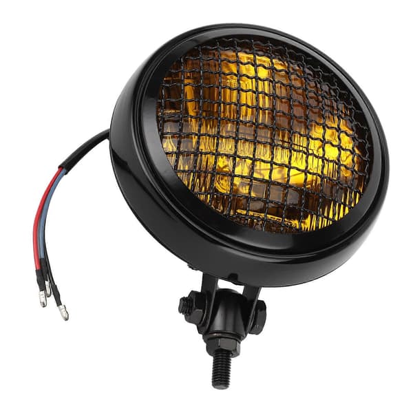 Universal Motorcykel Forlygte Amber Linse Retro Rund Lampe M/Grillbeskyttelse 120W 6in