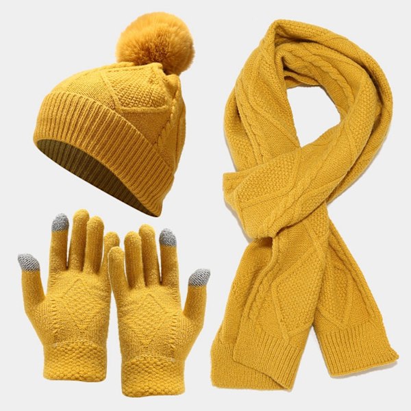 Fleece Hue Hat Tørklæde og Handskesæt Blød Varm Varme
