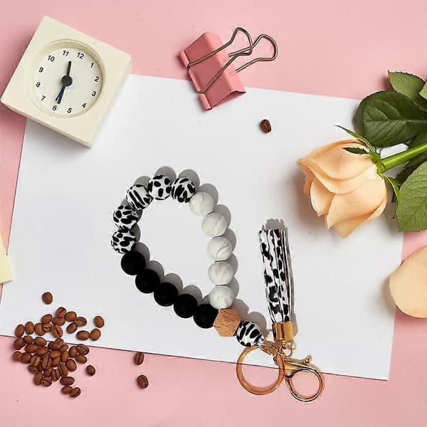 Armbandsnyckelring Dekorativ Stretchig Pärlstav Bärbar Armring Nyckelringar för Kvinnor 1