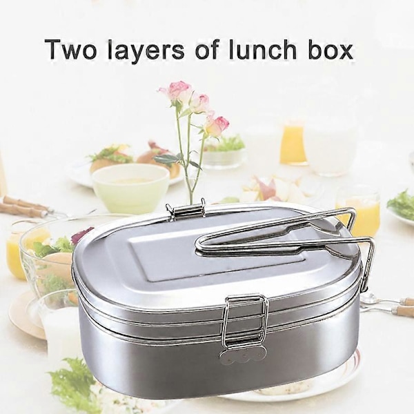 Dobbel Lag Bento Matboks Student Rustfritt Stål Matbeholder Extra Large