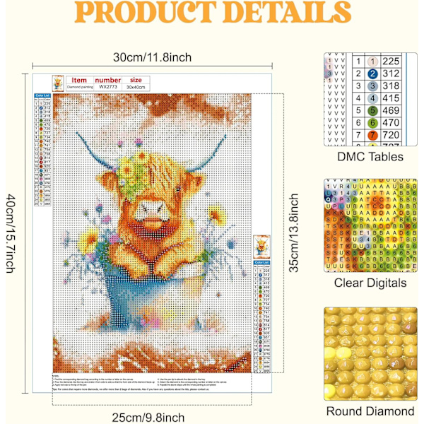 ##/5D Diamantmålning-DIY-30x40cm-Trendig Järnkanna Ko##/