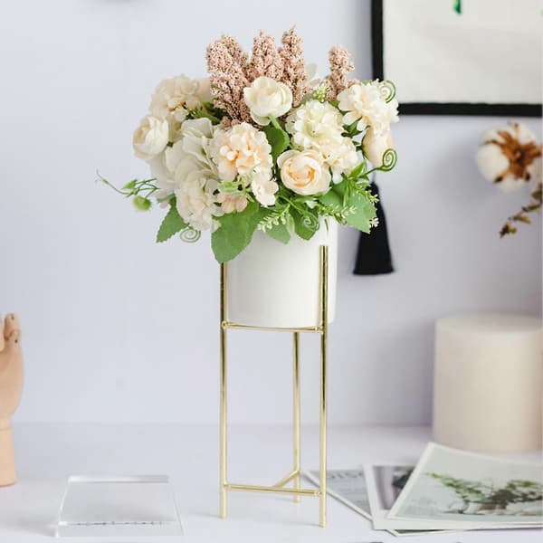 1 Set Blomkruka Stilren Järnram Blomsterställ Elegant Keramisk Blomkruka för Hemmakontor Rumsdekorationiang C