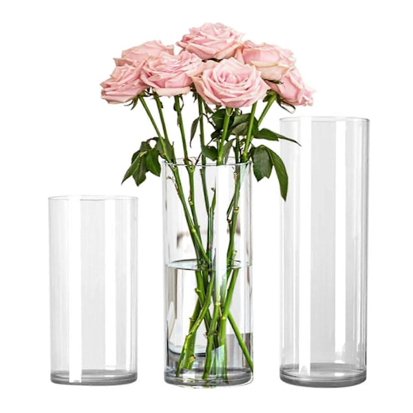 Klar Cylinder Blomstervase Bryllupsfest Spisebord Midterstykke Hydroponisk Blomsterholder Transparent Plantebeholder Dekoration 25cm