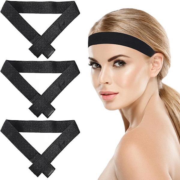 3-pack Wig Elastiska Band för att Hålla Håret på Plats 3cm Svart Nylon E