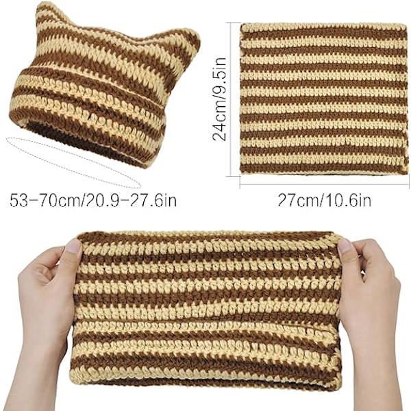 Strikket Hat til Kvinder - Beige Katteøre Hat Varmt Elastisk Strikket H