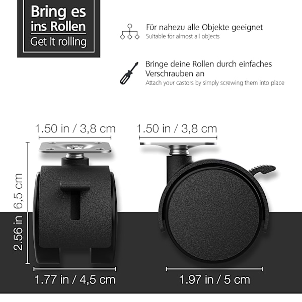 4 kpl huonekalujen pyöriä 50 mm - Kuljetuspyörät jarrulla