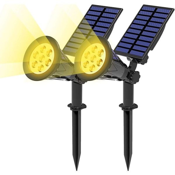 [2 Pak] Solcelle LED Overlygte, 7 LED Solcellelys, Vandafvisende