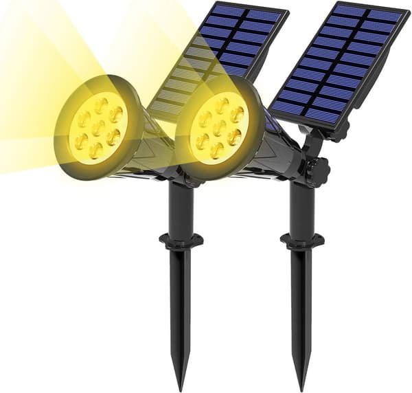 [2-pakning] Solcelle-LED-flomlys, 7 LED-solcellelys, Vanntett Utendørs