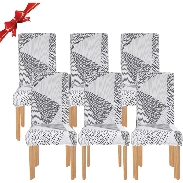 Set med 6 utdragbara matstolsöverdrag (Geometrisk vit, Set o