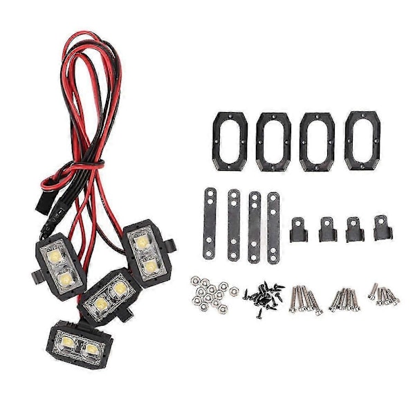 1/10 RC Bil LED Frontlykter - 8LED Hvitt Lys, Slitesterk, Plastskall, 5-7.4V RC LED Lys