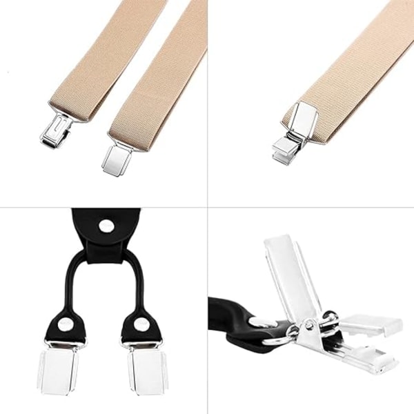 Brede herrebukseseler med 4 klips i elastisk og justerbar Y-modell