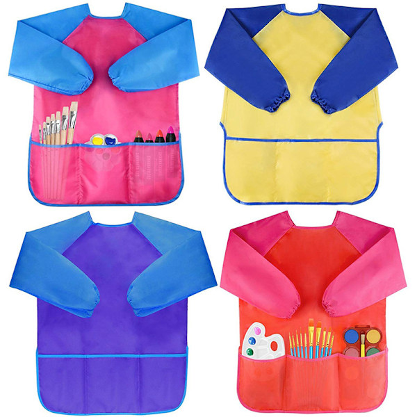 ##/2 st Målarförkläden Smock Långärmad Förkläde Barn 2-8 År (Röd)##/