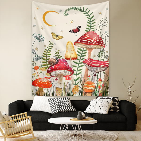130x150cm Fantastiske Sopp Hvit Veggteppe for Nat