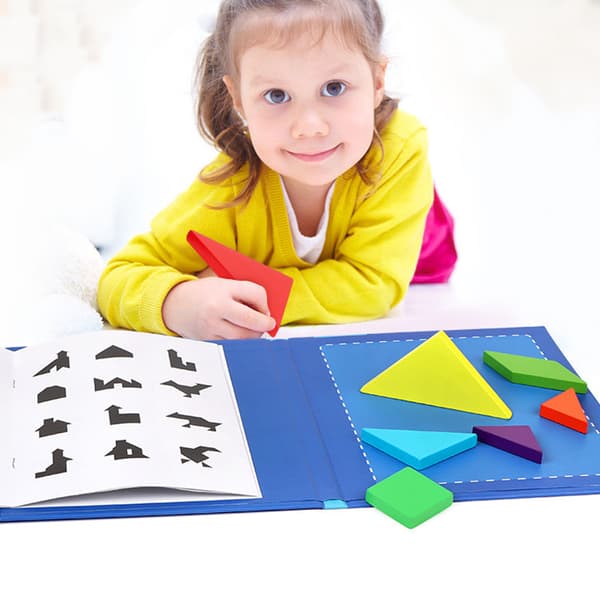 Magnetisk tangram-puslespil i træ til børn, sjovt intellektuelt legetøj