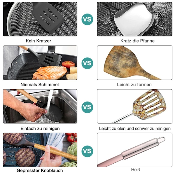 ##/Kökssats med köksredskap i silikon, 16 delar##/