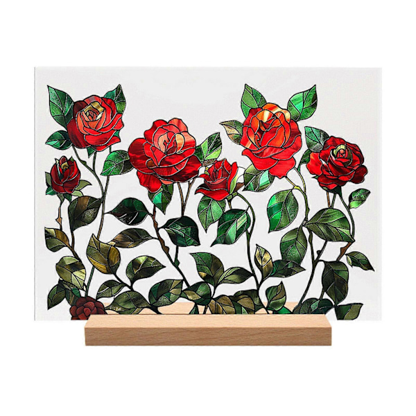 Akryl Blomsterbordskylt med Träställ Kraftig Floral Växter Hemmakontor Centerpiece Skrivbordsdekoration Ornament K