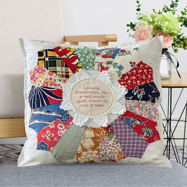 Vänskaps Citat Prydnadskudde Retro Design Patchwork Spetsdekor Sovrum Vardagsrum Soffkudde Dekorativ Gåva med Skrivet Meddelande C