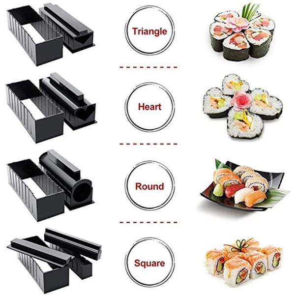 Sushi Maker Kit 11 delar Plast Sushi Göringsverktyg med 8 former