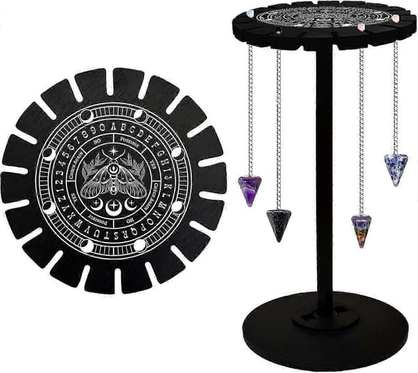Pendelställ Mal Kristall Display Hylla Trä Pendelhållare Rack Svart Pendel Displayställ Häxgrejer för Kristaller Stenar Halsband Tillbehör