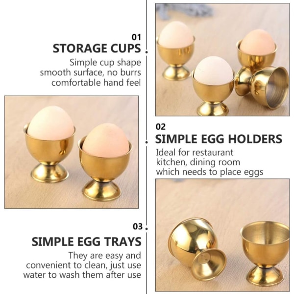 Gull - Sett med 4 eggekopper i rustfritt stål, kreativ eggeholder, f