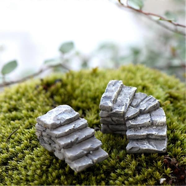 2/4 stk. Resin Hest Skildpadde Vindmølle Miniature Dukkehus Ornament Haveindretning D (2pcs stone step)