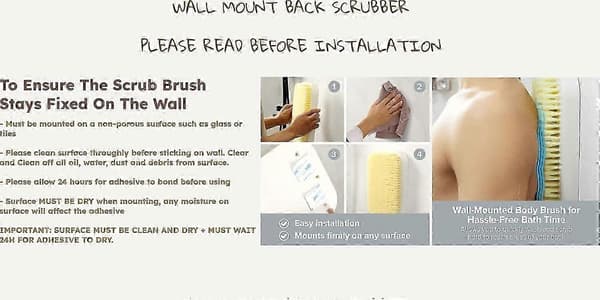 Väggmonterad Ryggskrubbare - Stor Exfolierande Borste för Handsfree Dusch & Kroppsskrubbning - 20x30cm Badtillbehör