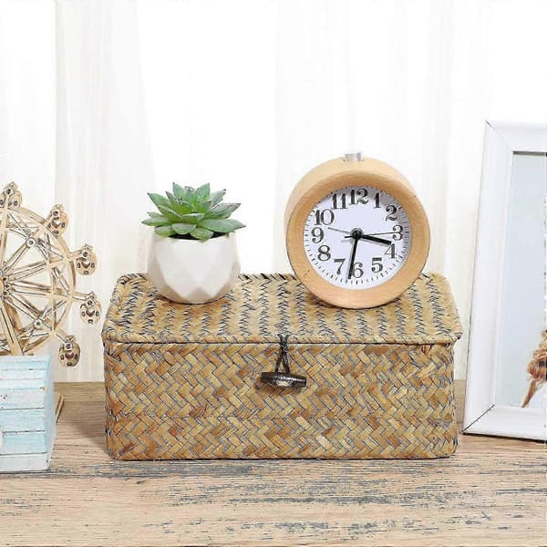 2x Seagrass Håndvævet Opbevaringsboks Opbevaringskurv Makeup Organizer Multifunktionel Beholder