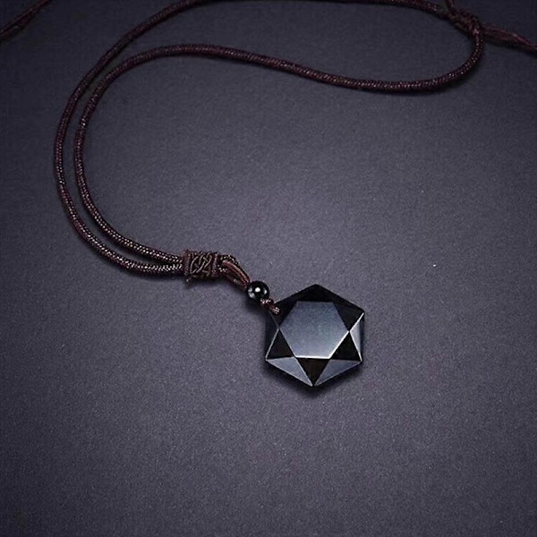 Unisex Mode Naturlig Energi Sten Hexagram Obsidian Halsband Smycke Gåva 2