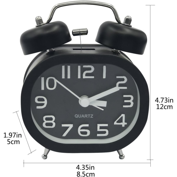 3\" Retro Väckarklocka Analog Kvarts Väckarklocka Tyst Tick-Free