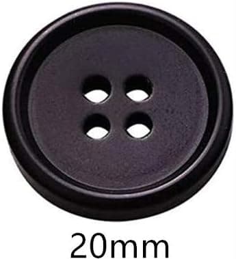Pakke med 200 x Sorte Harpiks 20mm Runde Knapper med 4 Huller