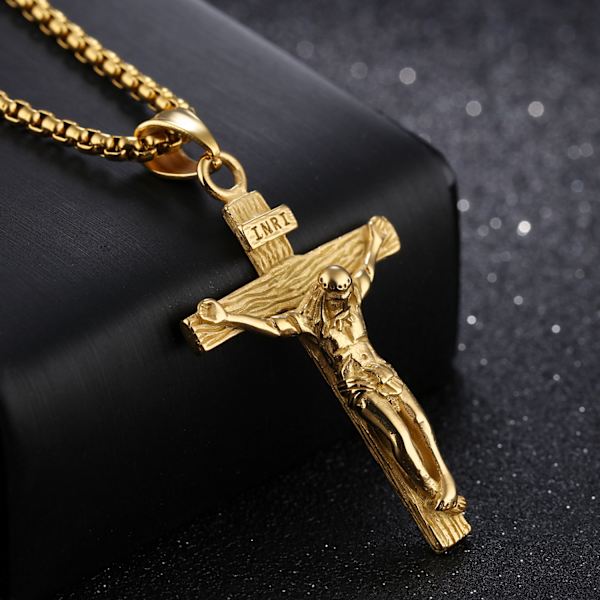 ##/Set med 3 Jesus Kristus Kors Hängsmycken i Rostfritt Stål för Män 7mm Bredd Kedja##/