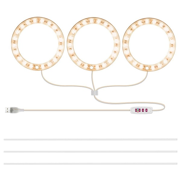 3 Ringer, Plantelampe 1-4 ring lyshode, fullt spektrum, dimbar