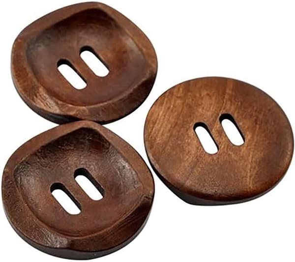 10 Runde Brune Træknapper 30mm med 2 Huller (30mm-10Stk)