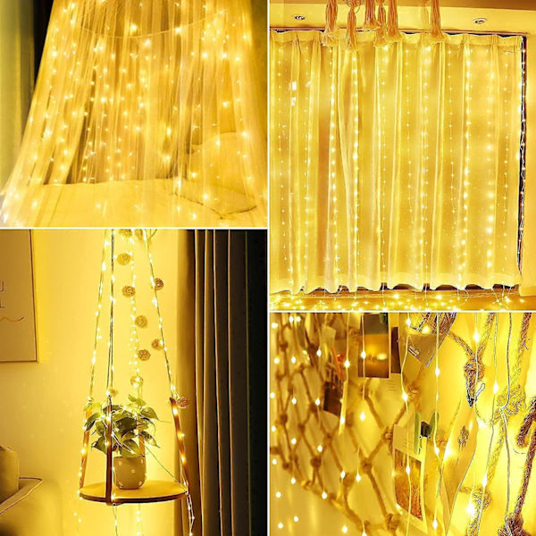 300 LED Gardinljus - Varmvitt, 3m*3m, 8 Dimbar Belysning M