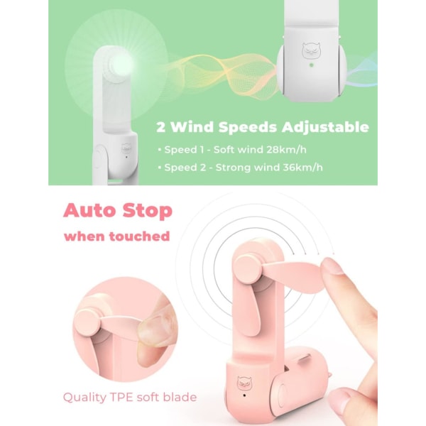 Pink Mini Handheld tuuletin - Pieni söpö kannettava USB ladattava Fa