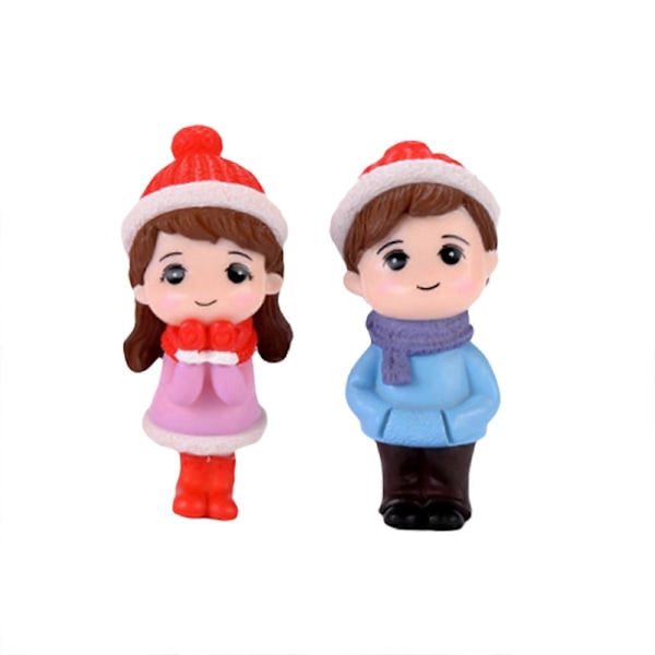 Dockhusdockor Härlig Miniatyr Bonsai DIY Par Snögubbe Modell Figurin Landskapsdekor Red Hat Couple