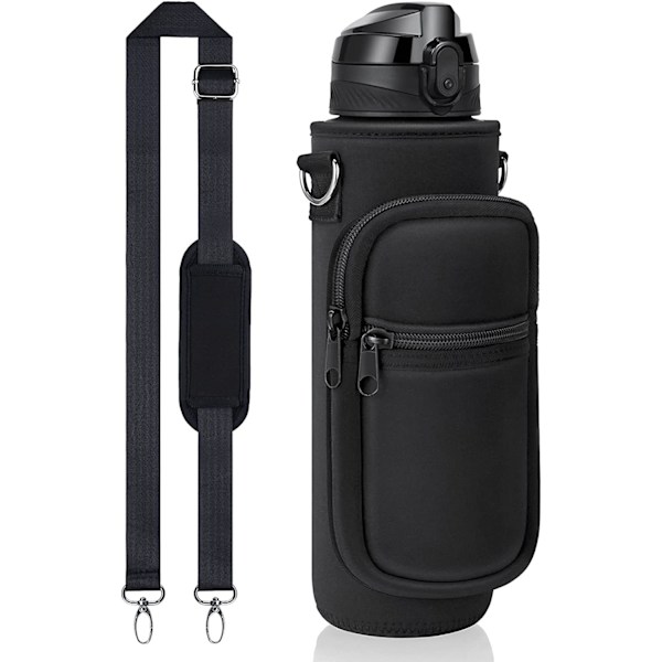 Musta Neopreenipullon Kassi, 32oz Pullonpidin Säädettävällä Olkahihnalla