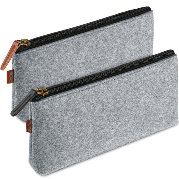 Todelt blyantveske i middels grå, 22 × 9 cm for penner, blyanter, f