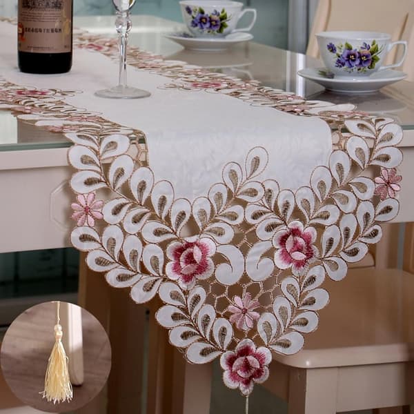 40*150cm, Moderne bordløper, duk polyester hul broderi rosa