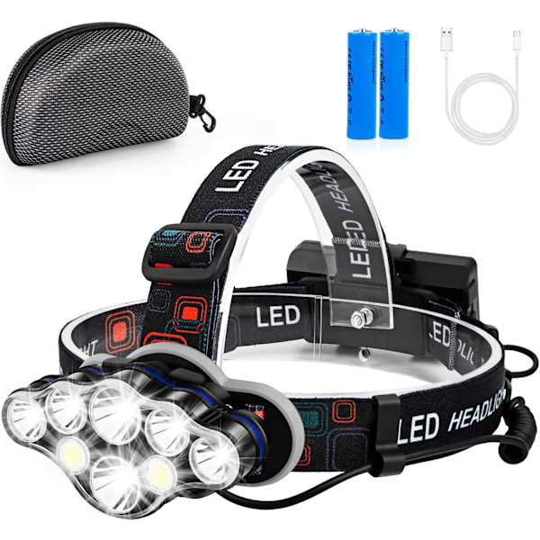 Pandelampe, Super Lysstærk 13000 Lumen 8 LED Pandelampe, USB Genopladelig